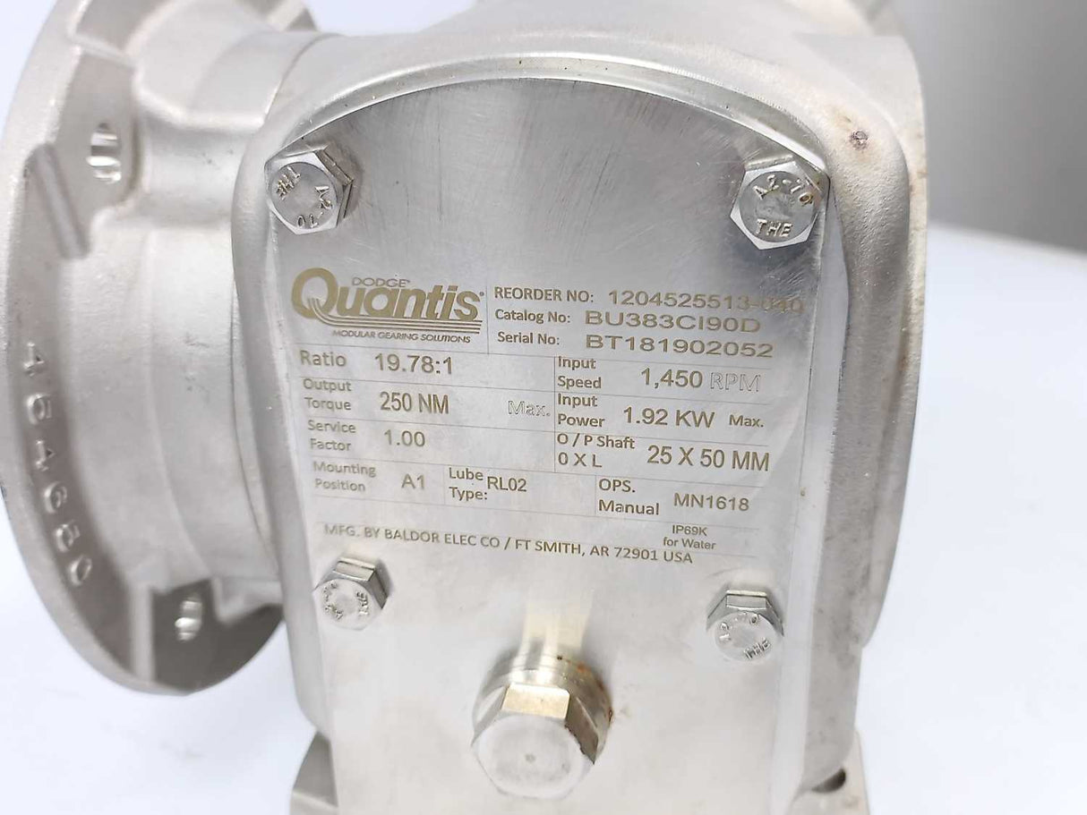 BALDOR BU383CI90D Dodge Quantis RHB Gear Reducer. i=19.78:1