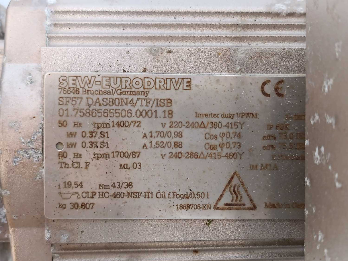 SEW-EURODRIVE SF57 DAS80N4/TF/ISB Helical-Worm Gearmotor. 0,37kW, i=19,54