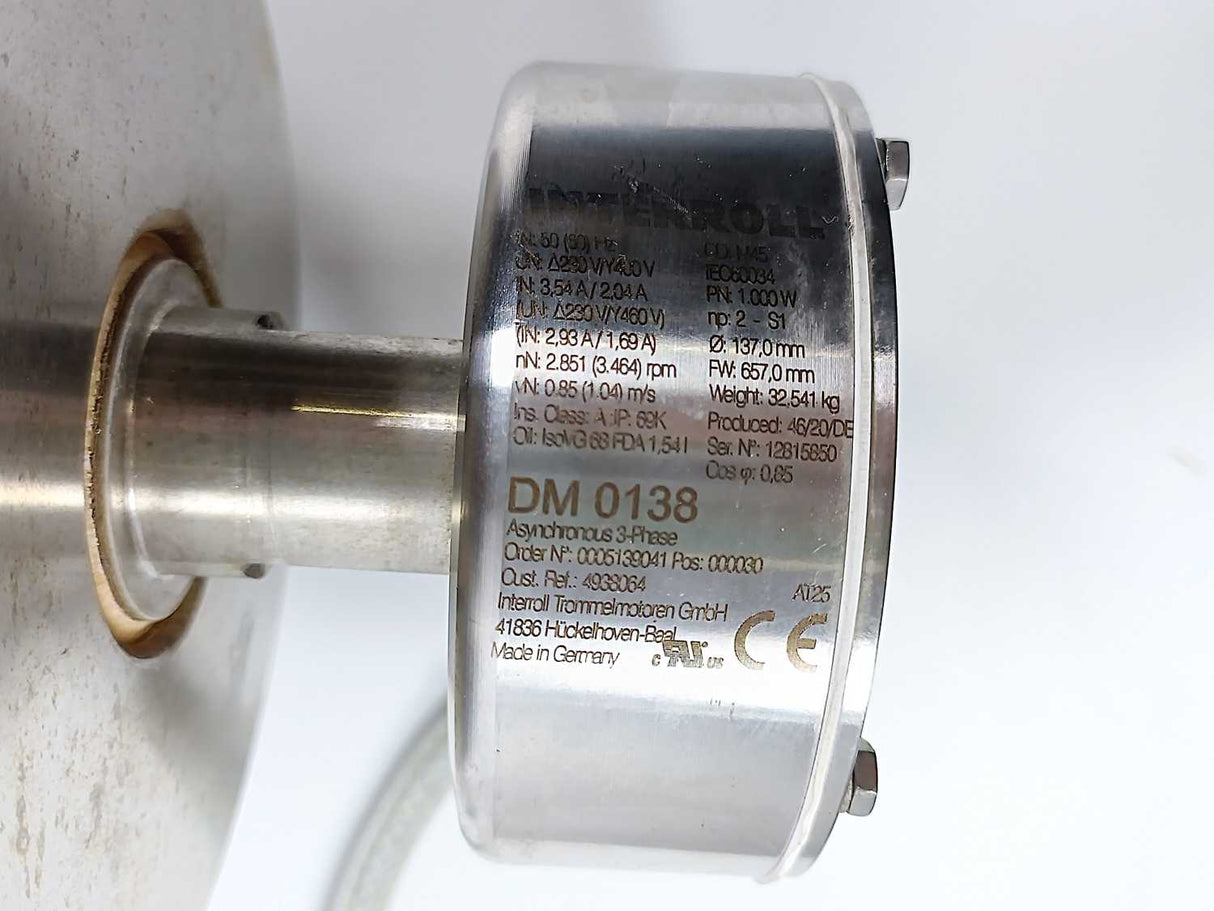 Interroll DM 0138 Drum Motor - 1000W - Ø 137,0mm - FW 657,0mm