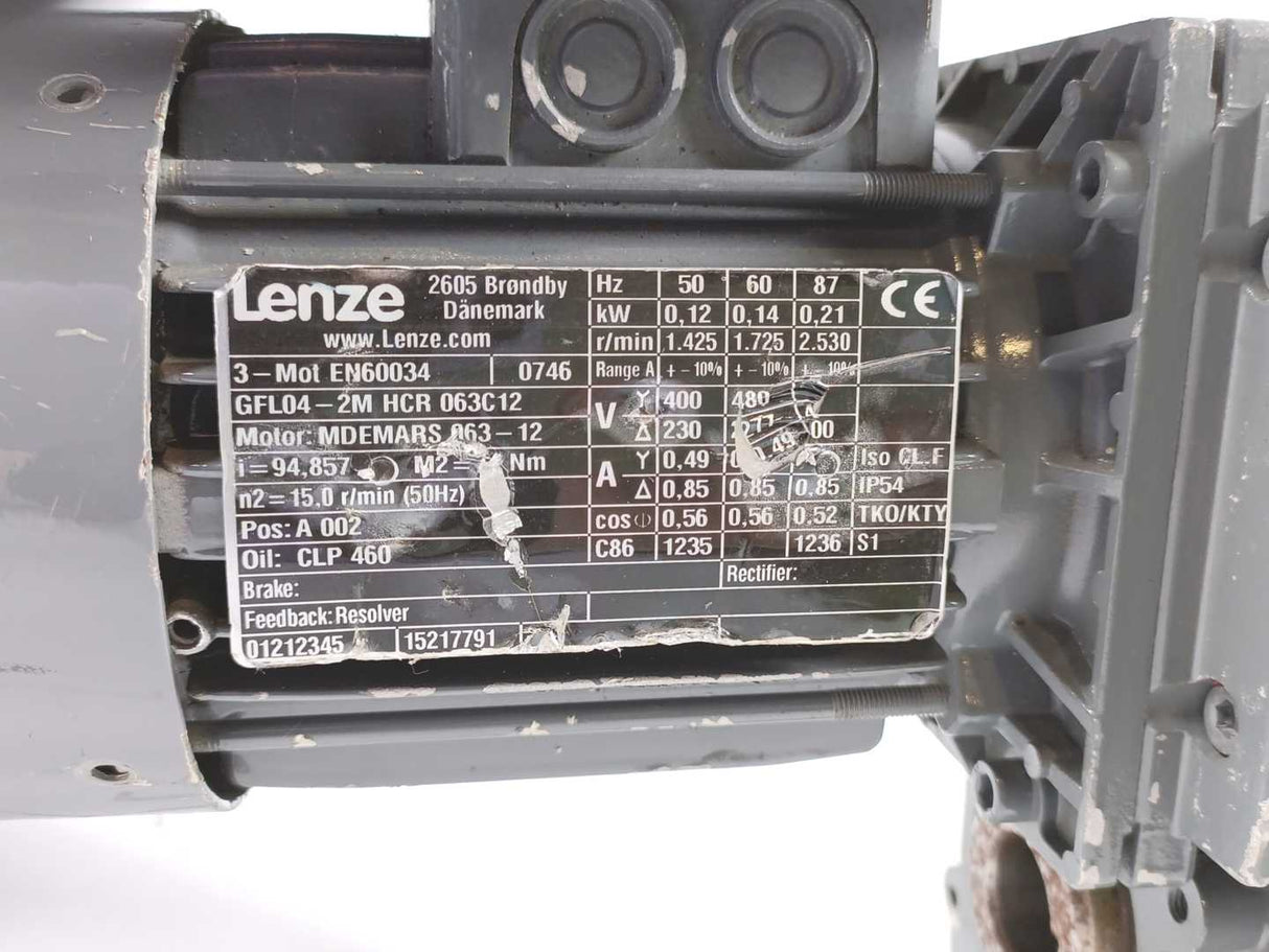 LENZE GFL04-2MHCR-063C12 AC Shaft-Mounted Helical Geared Motor 0.12kW w/ Gearbox
