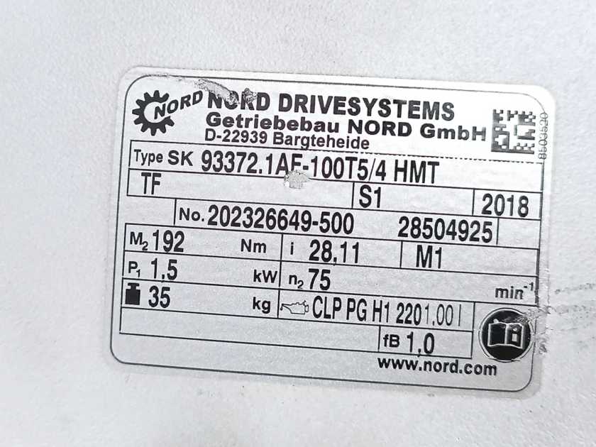 Nord SK 93372.1AF-100T5/4 HMT TF Helical-Bevel Gearbox 1.5kW