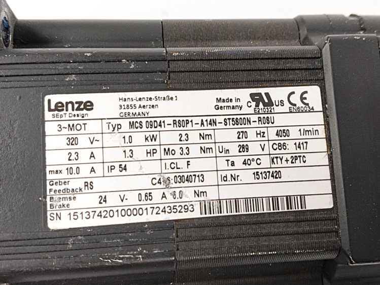 LENZE MCS 09D41-RS0P1-A14N-ST5800N-R08U 15137420 Servo Motor 320V 2.3A