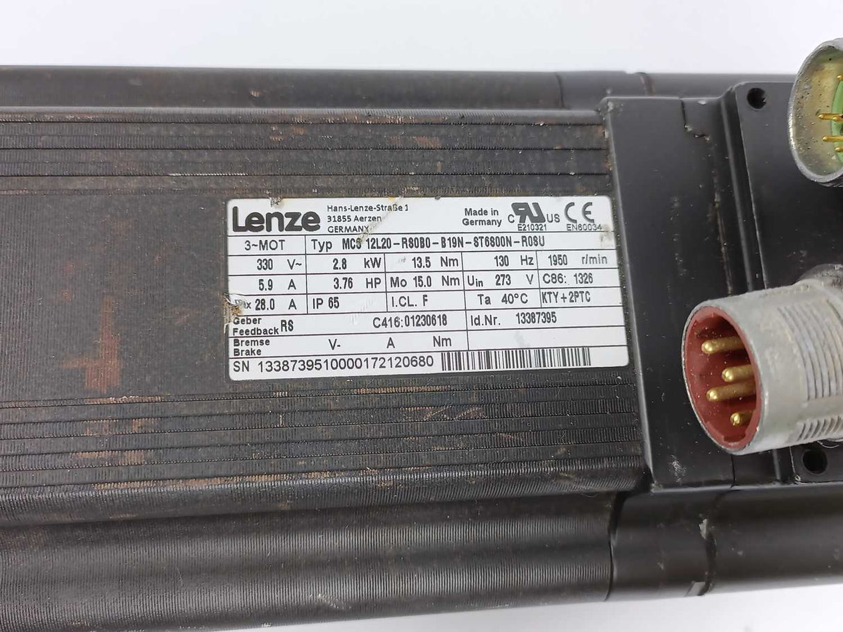 LENZE MCS 12L20-RS0B0-B19N-ST6S00N-R0SU 13387395 Servo Motor 330V 5.9A