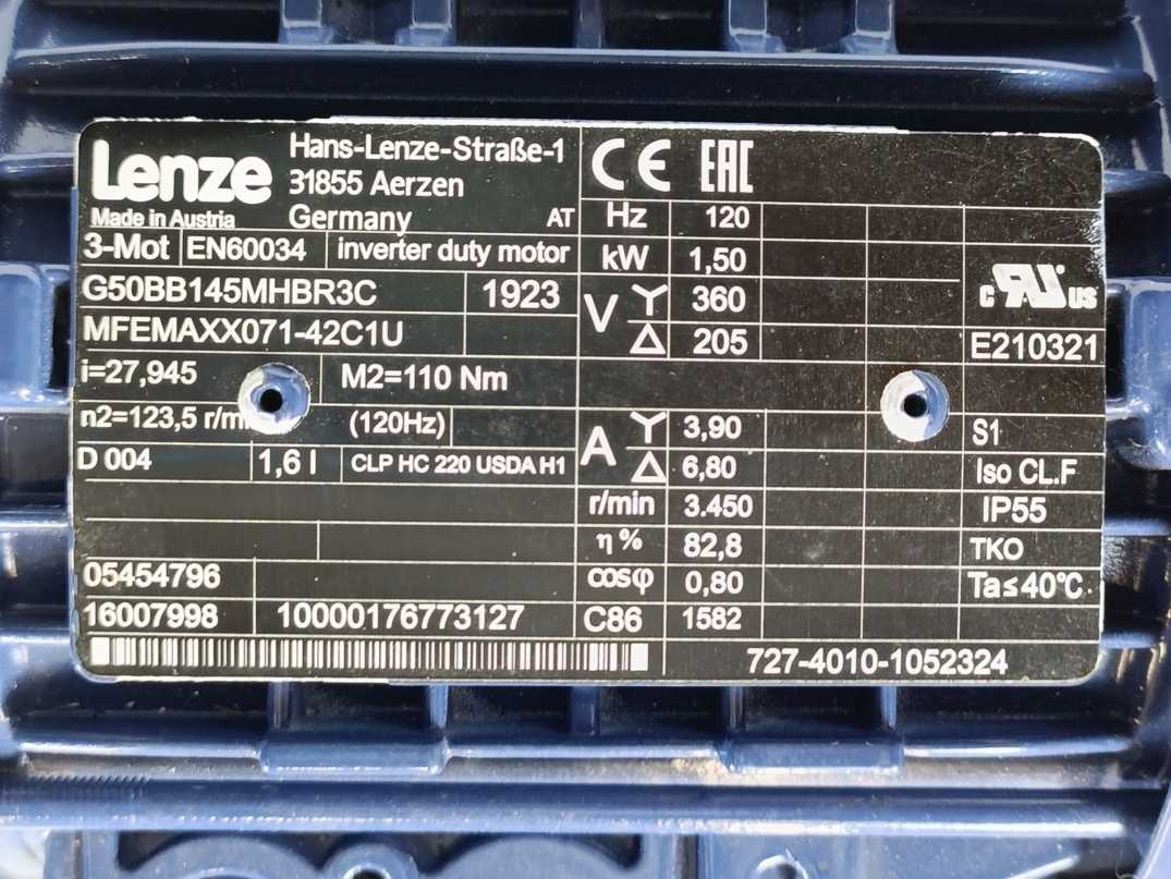 LENZE MFEMAXX071-42C1U G50BB145MHBR3C 3-Phase Inverter Duty Motor