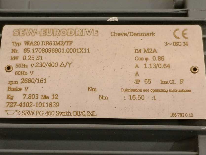 SEW-EURODRIVE  WA20DR63M2/TF Geared Motor i=16.5:1