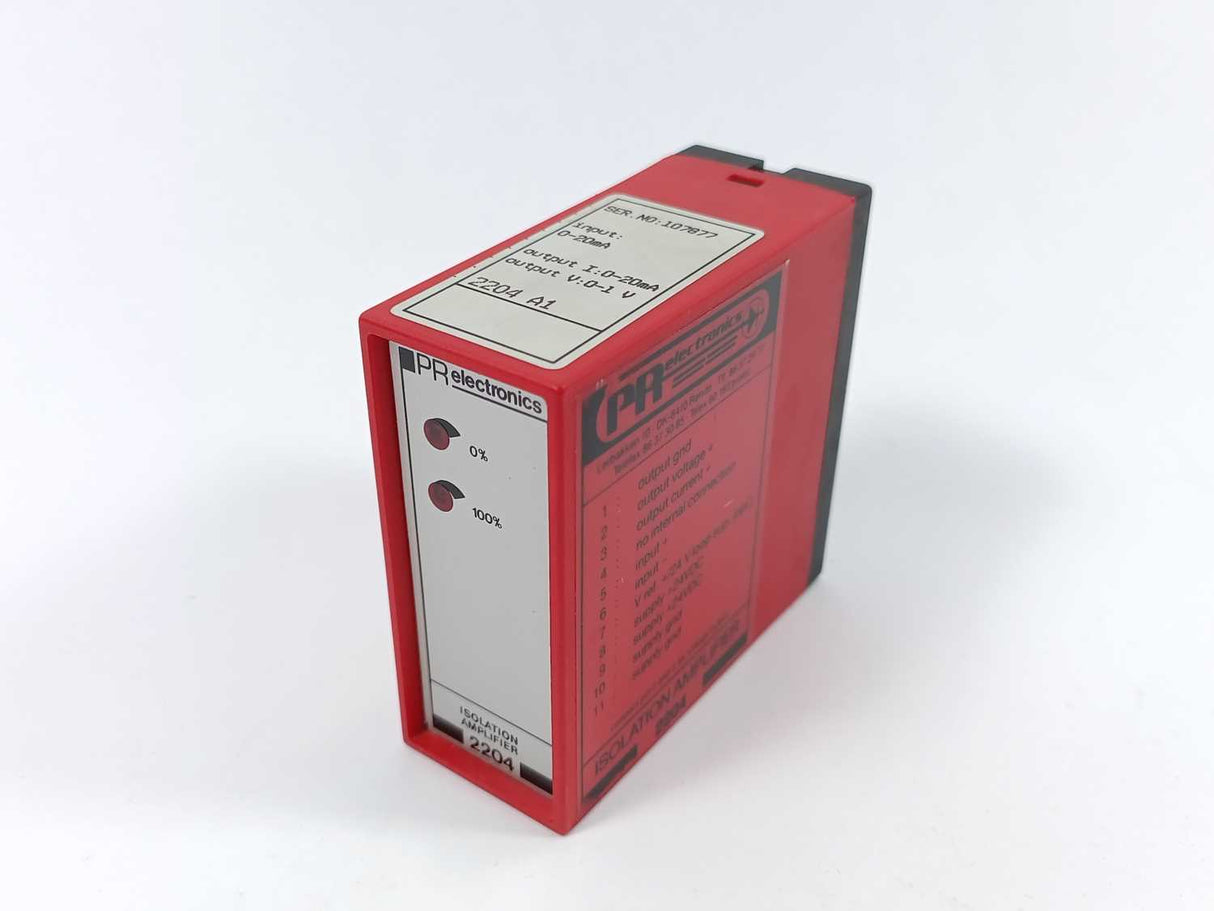 PR Electronics 2204 A1 / SER NO. 107877 Isolation Amplifier / Input: 0-20mA