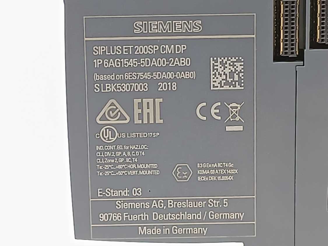 Siemens 6AG1545-5DA00-2AB0 SIPLUS ET 200SP CM DP