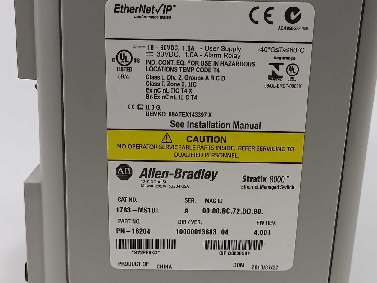 AB 1783-MS10T Ser. A Stratix 8000 Managed Ethernet Switch
