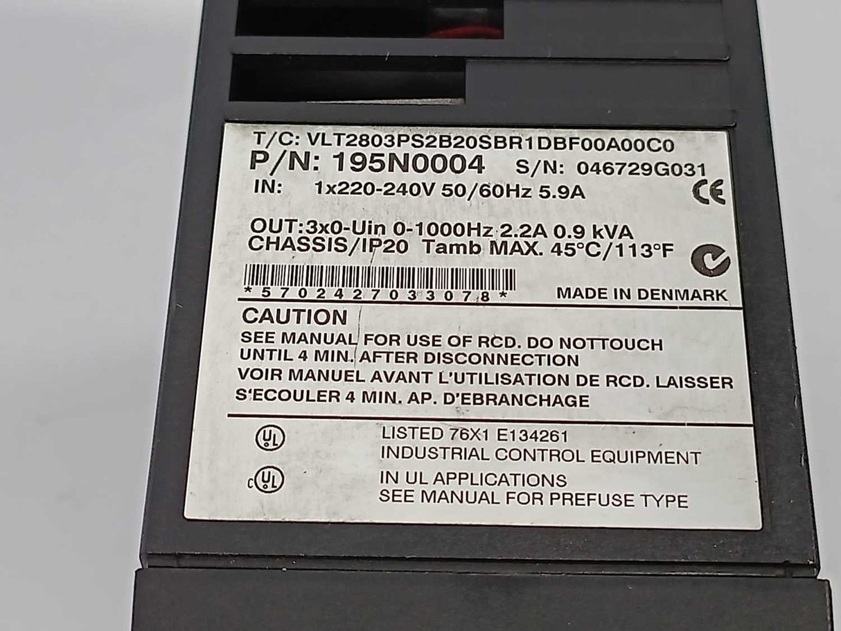 Danfoss VLT2803PS2B20SBR1DBF00A00C0 VLT 2800, 195N0004 0.9kVA