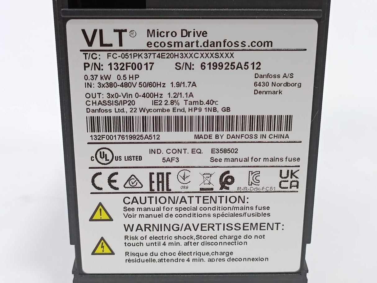 Danfoss 132F0017 VLT Micro Drive FC-051PK37T4E20H