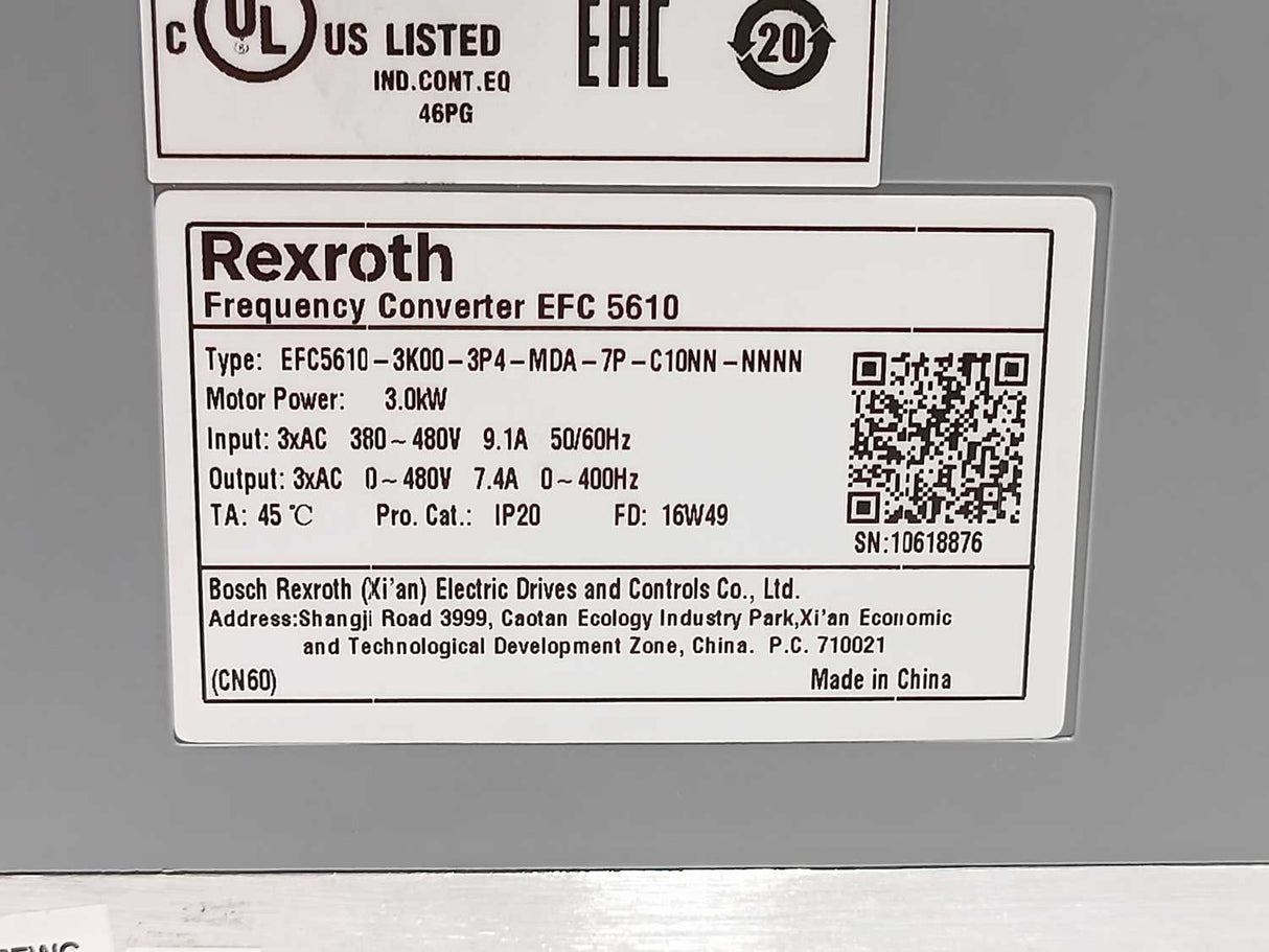Rexroth R912006887 Frequency Converter EFC 5610 EFC5610-3K00-3P4-MDA-7P
