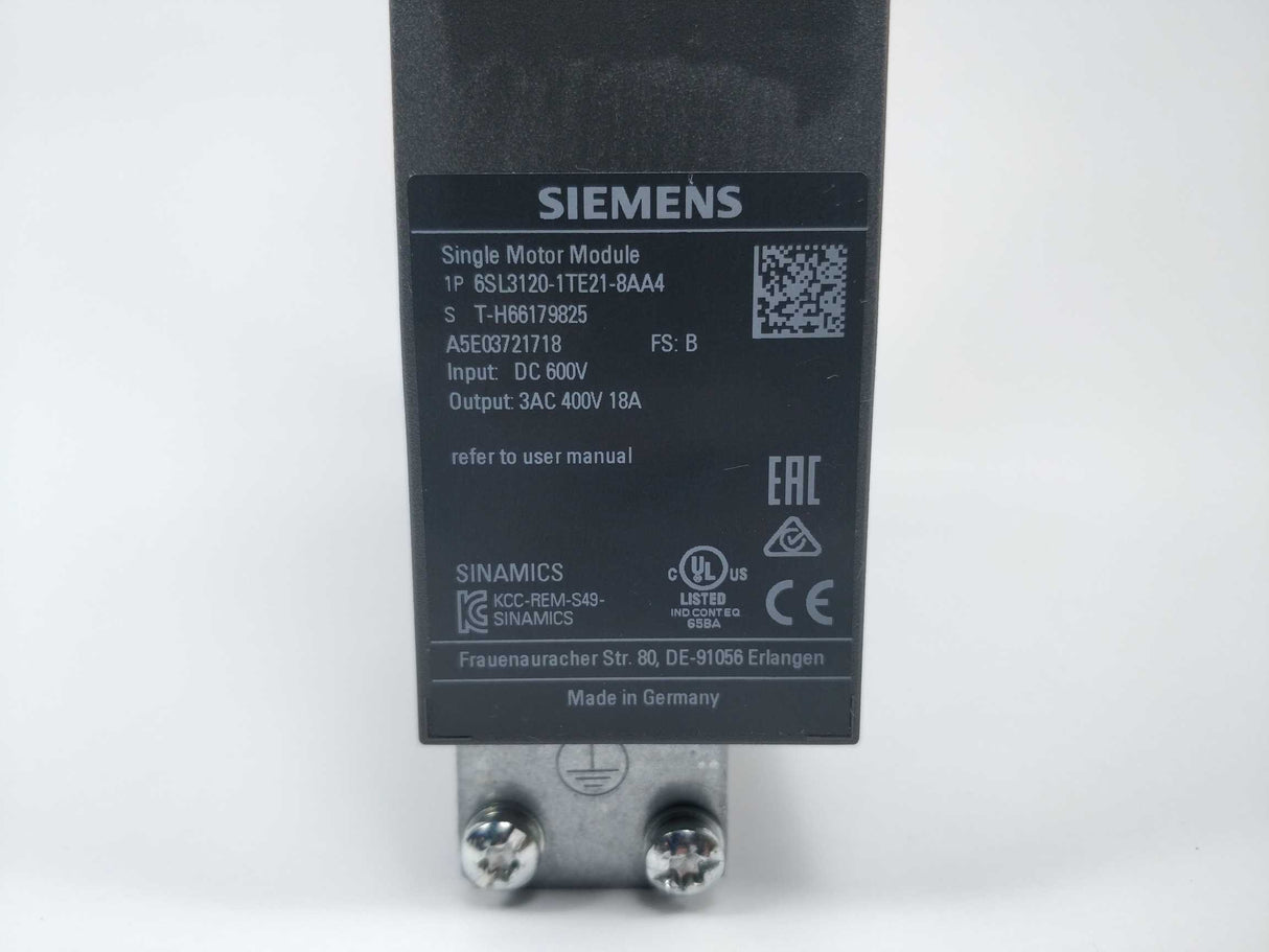 Siemens 6SL3120-1TE21-8AA4 SINAMICS S120 - Single Motor Module