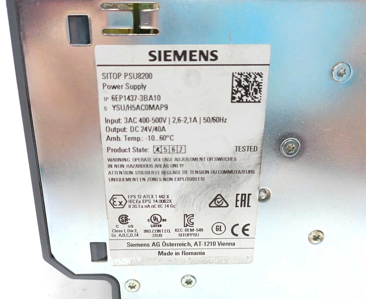 Siemens 6EP1437-3BA10 Sitop PSU8200 Power Supply 24V 40A