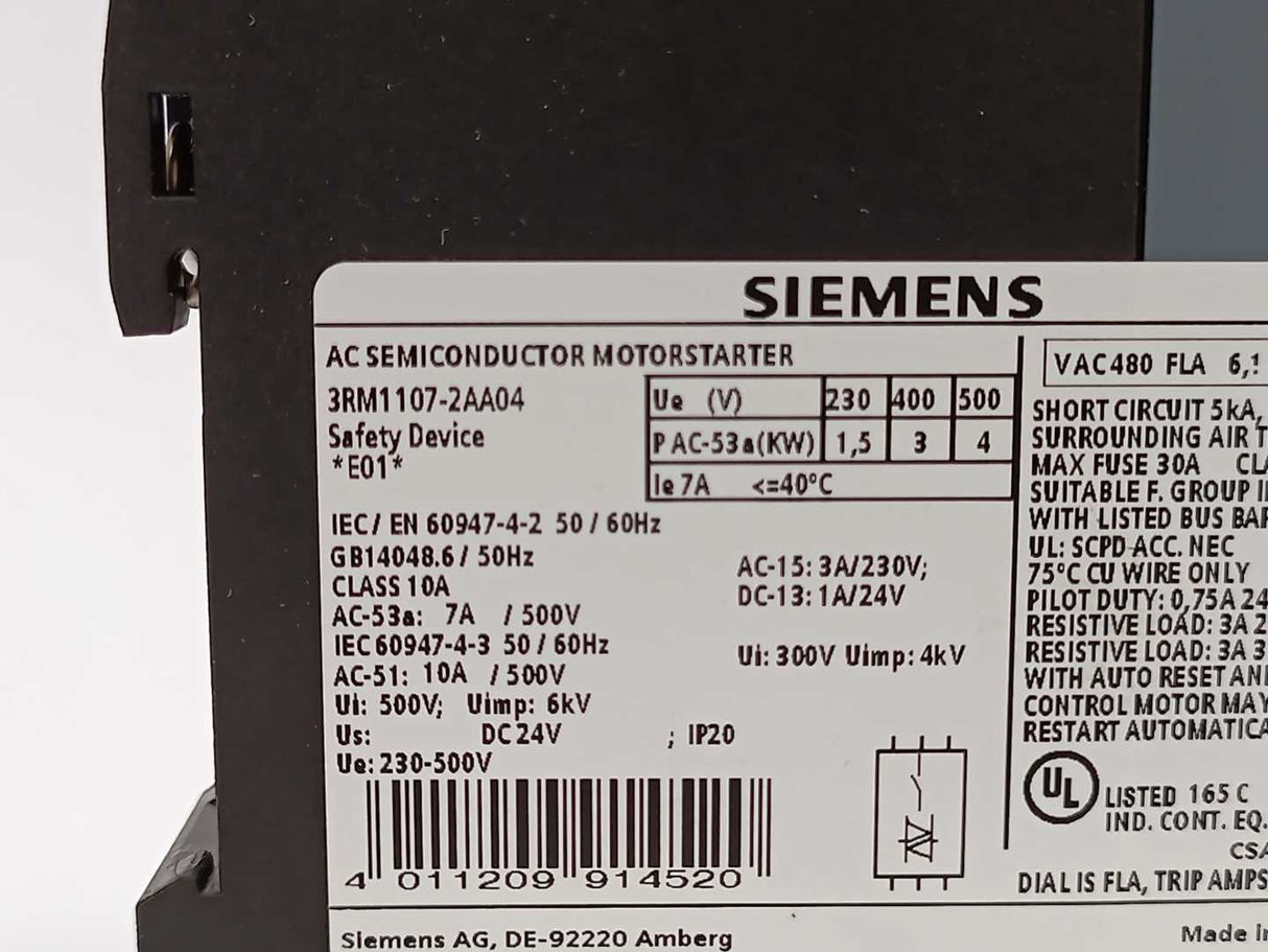 Siemens 3RM1107-2AA04 fail-safe direct-on-line starter