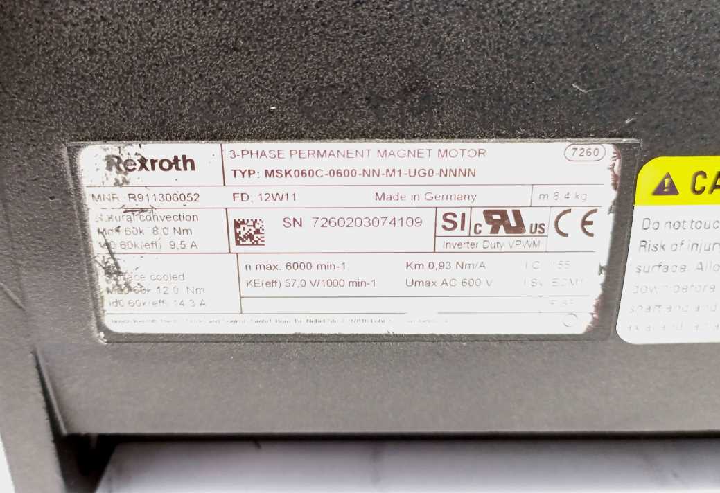 Rexroth R911306052 MSK060C-0600-NN-M1-UG0-NNNN PM-Motor