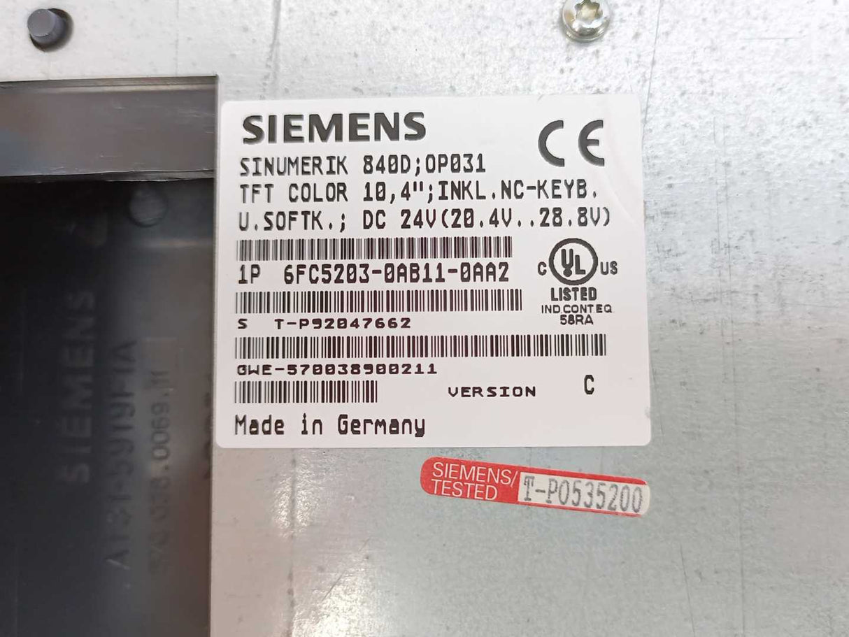 Siemens 6FC5203-0AB11-0AA2 SINUMERIK 840D Flat Operator Panel