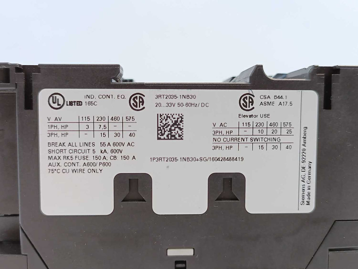 Siemens 3RT2035-1NB30 SIRIUS Power contactor AC-3 41A