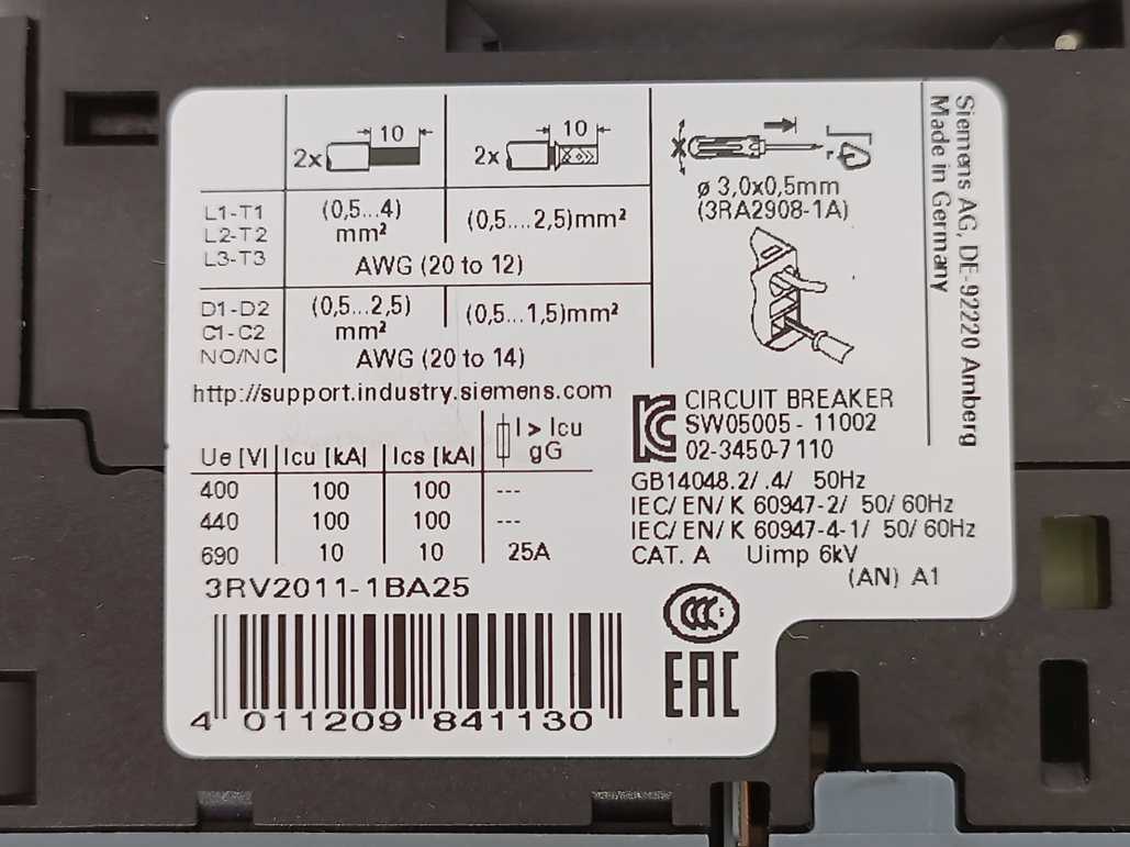 Siemens 3RV2011-1BA25 Circuit Breaker