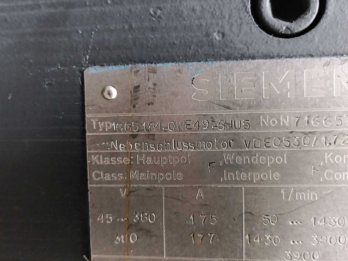 Siemens 1GG5184-0WE49-6HU5 Shunt Motor, NoN: 716657, V5