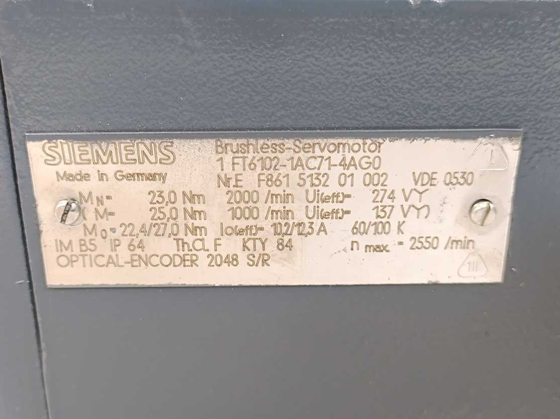 Siemens 1FT6102-1AC71-4AG0 Brushless Servomotor
