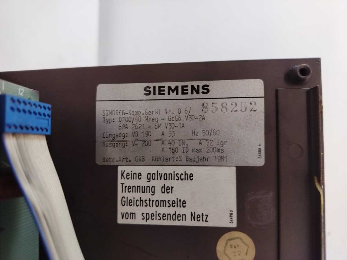 Siemens 6RA2621-6MV30-1A D200/40 Mreq-GcG6V30-2A SIMOREG Drive