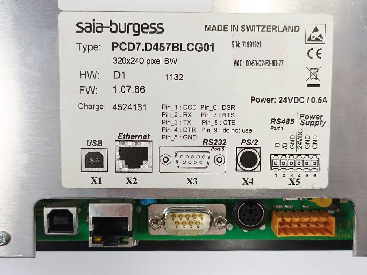 Saia-Burgess PCD7.D457BLCG01 Operator Interface 320x240 pixel BW