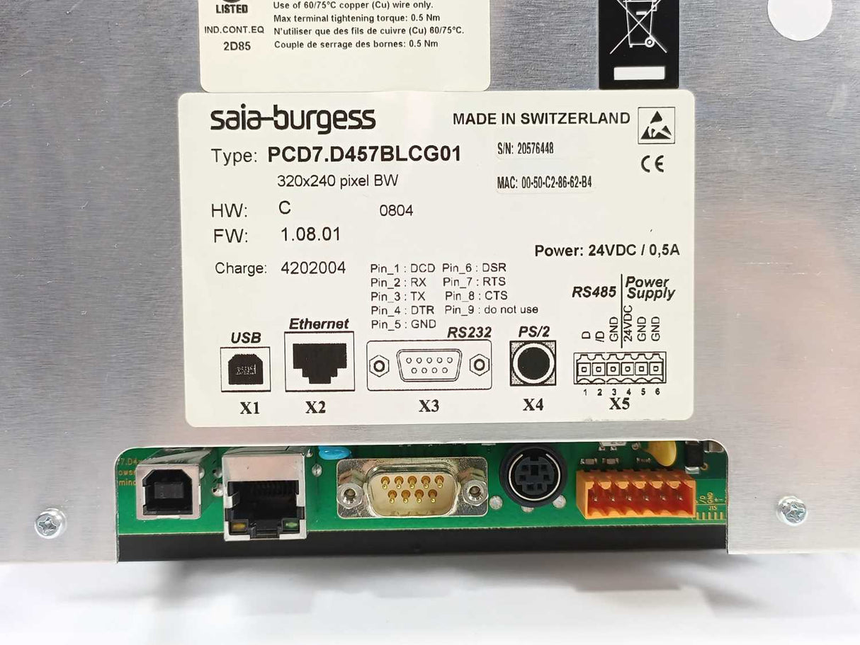 Saia-Burgess PCD7.D457BLCG01 Operator Interface 320x250 pixel
