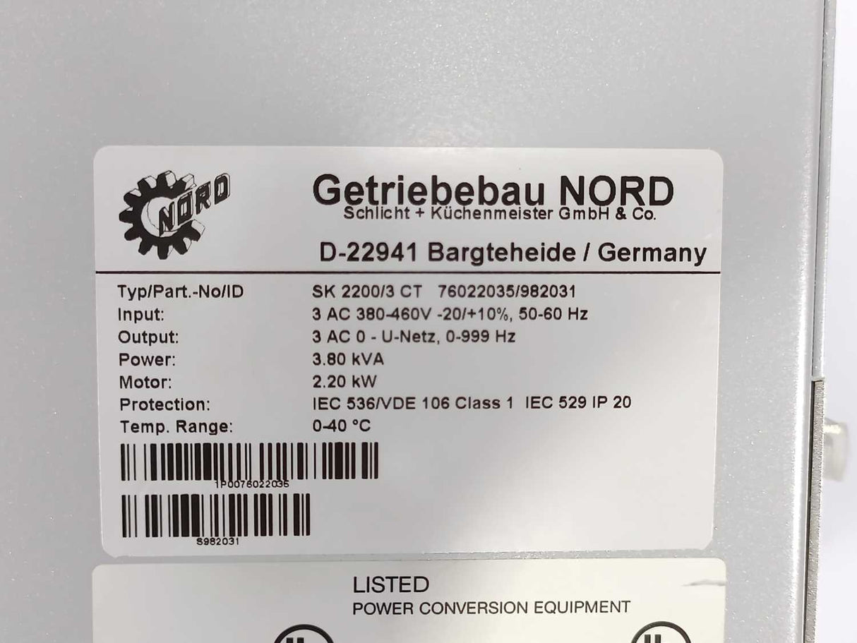 NORDAC SK 2200/3 CT 76022035 Vector Frequency Inverter