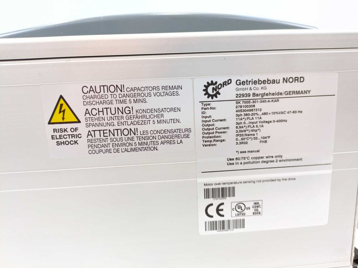 NORDAC/Getriebebau Nord SK 700E-301-340-A-KAR Inverter 3 KW/4HP