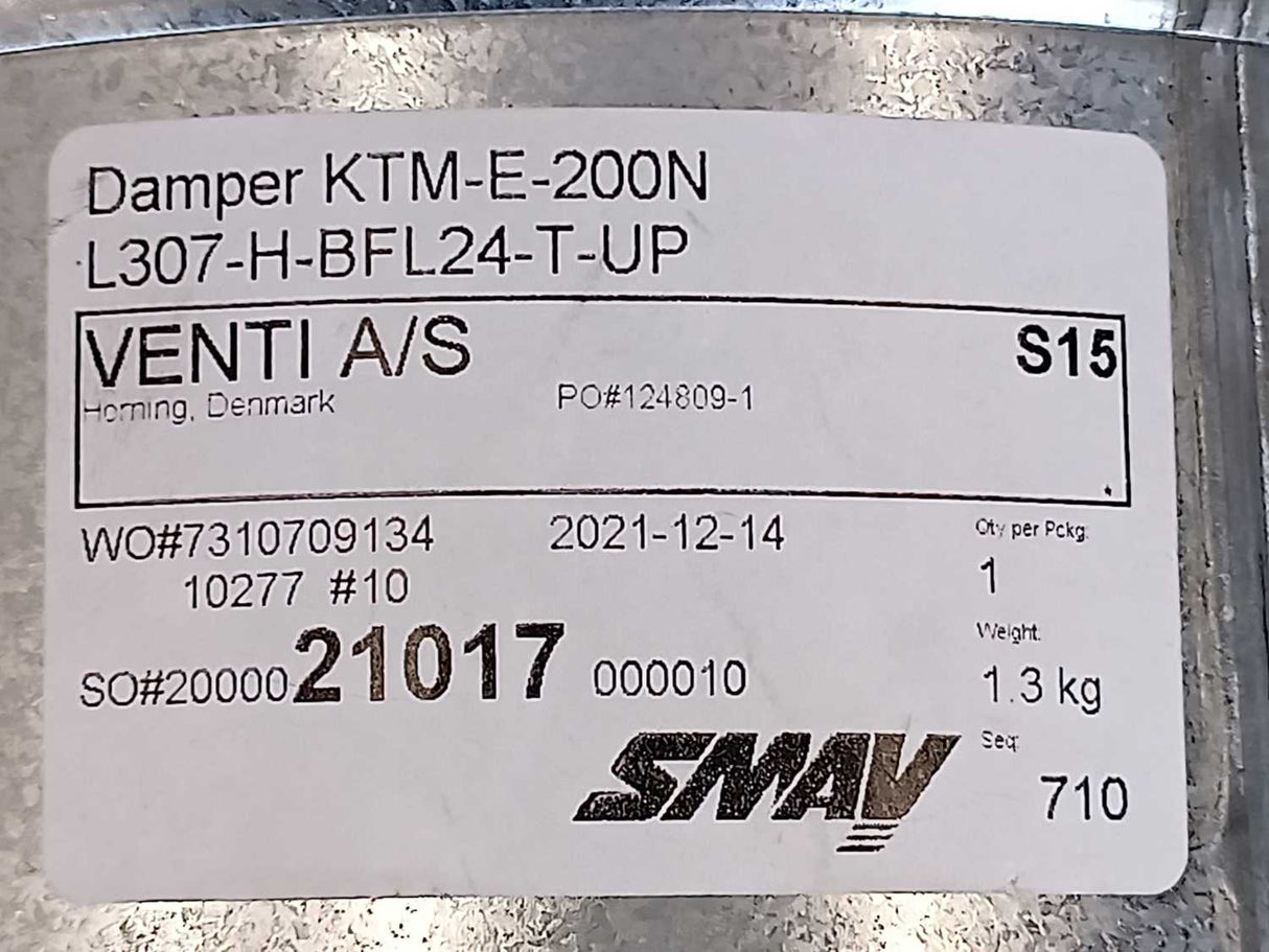 SMAY KTM-E-200N L307-H-BFL24-T-UP Round Fire Damper