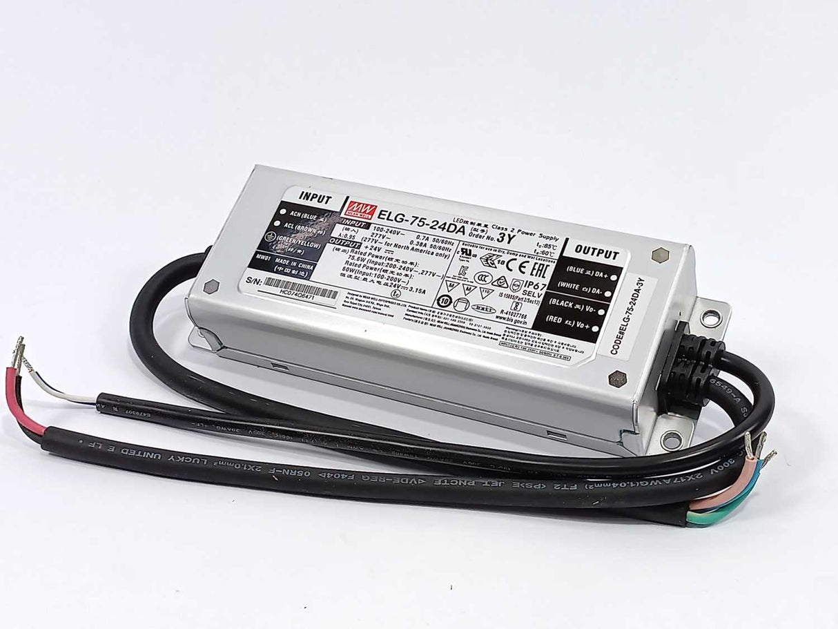 Mean Well ELG-75-24DA-3Y AC-DC Single output LED Driver. 75.6W 24V 3.15A