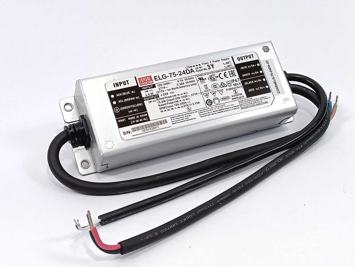 Mean Well ELG-75-24DA-3Y AC-DC Single output LED Driver. 75.6W 24V 3.15A