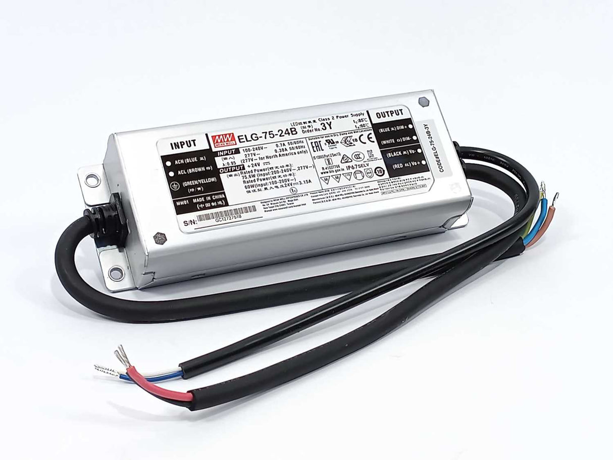 Mean Well ELG-75-24B-3Y AC-DC Single output LED Driver. 75.6W 24V 3.15A