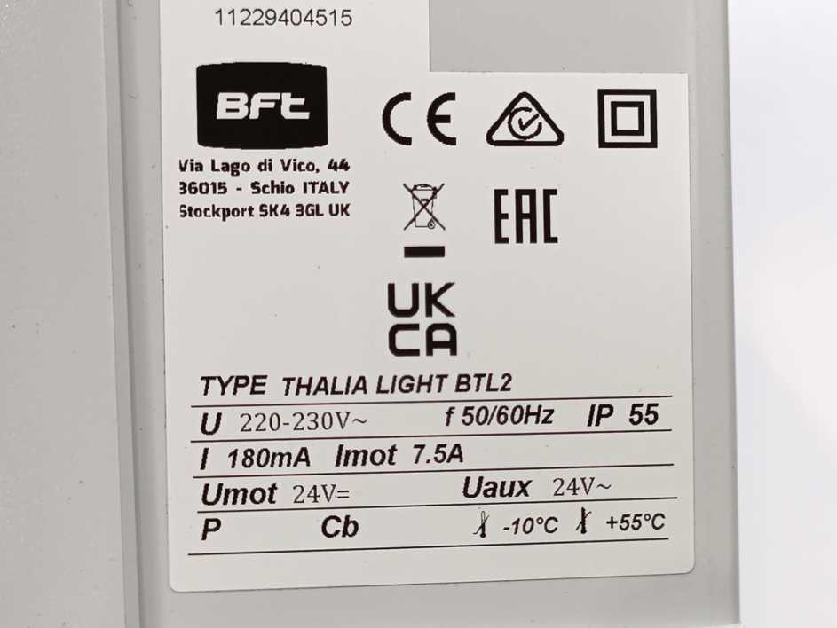 BFT BTL2 THALIA LIGHT. Control panel U-220-230V