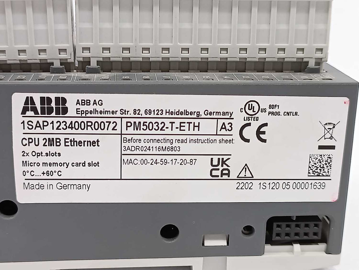 ABB 1SAP123400R0072 PM5032-T-ETH CPU 2MB Ethernet