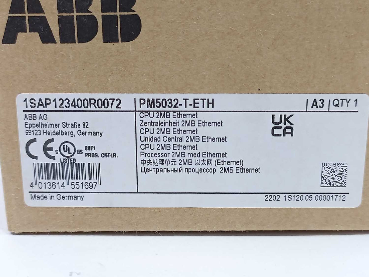 ABB 1SAP123400R0072 PM5032-T-ETH Processor Module