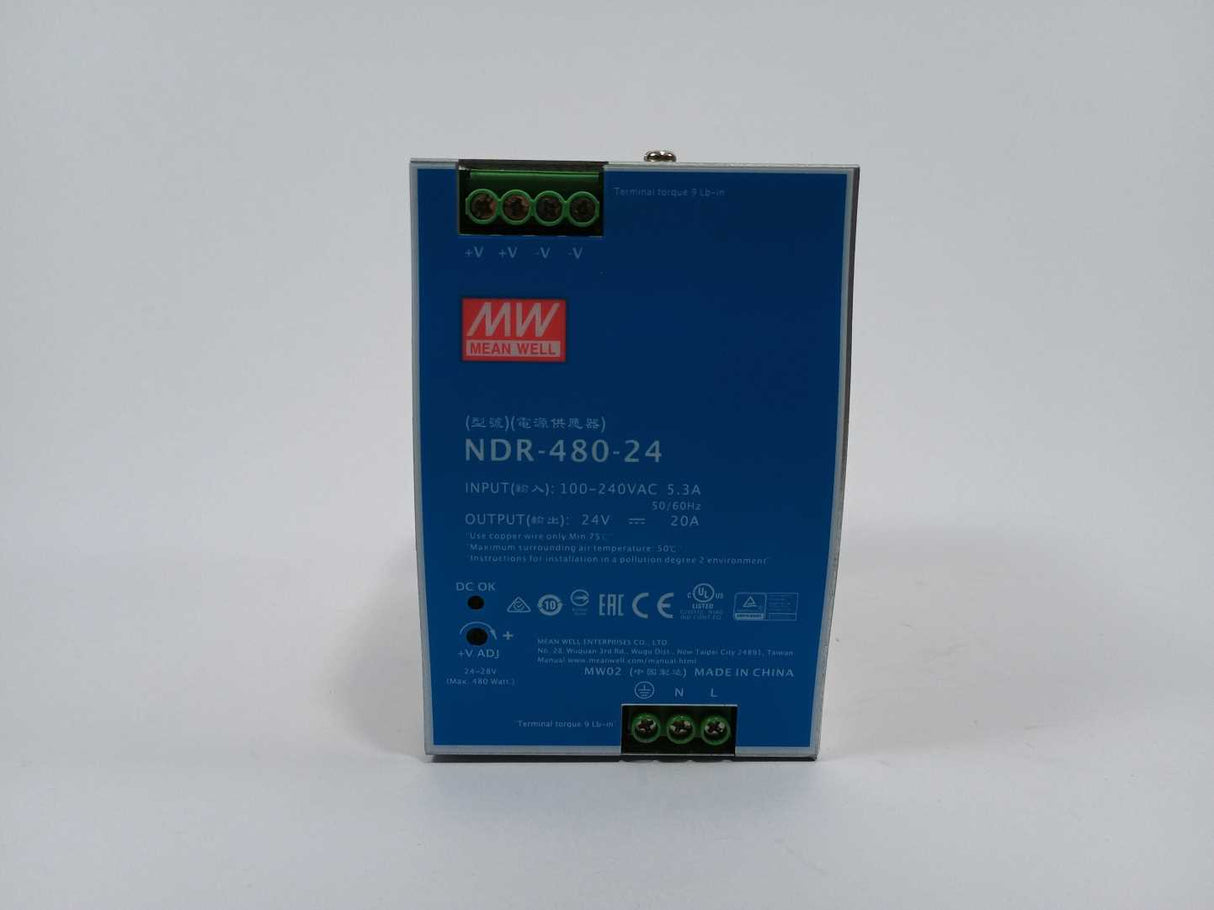 Mean Well NDR-480-24 AC-DC DIN rail power supply 24V 20A