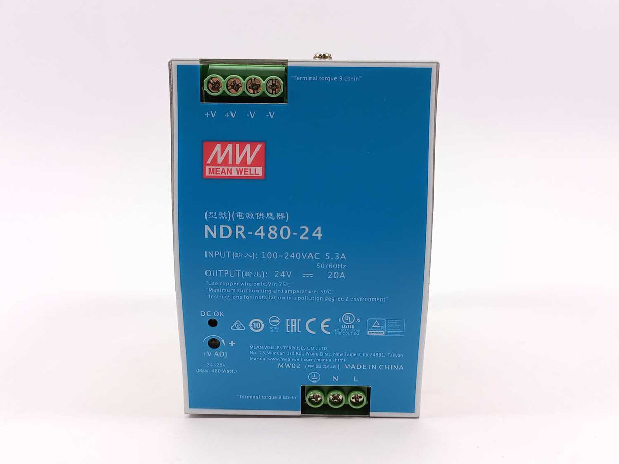 Mean Well NDR-480-24 AC-DC Single output DIN PSU 20A 24V