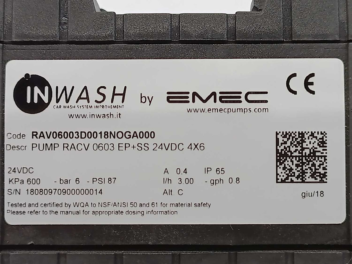 emec RAV06003D0018NOGA000 PUMP RACV 0603 EP+SS 24VDC 4X6 w/ accessories