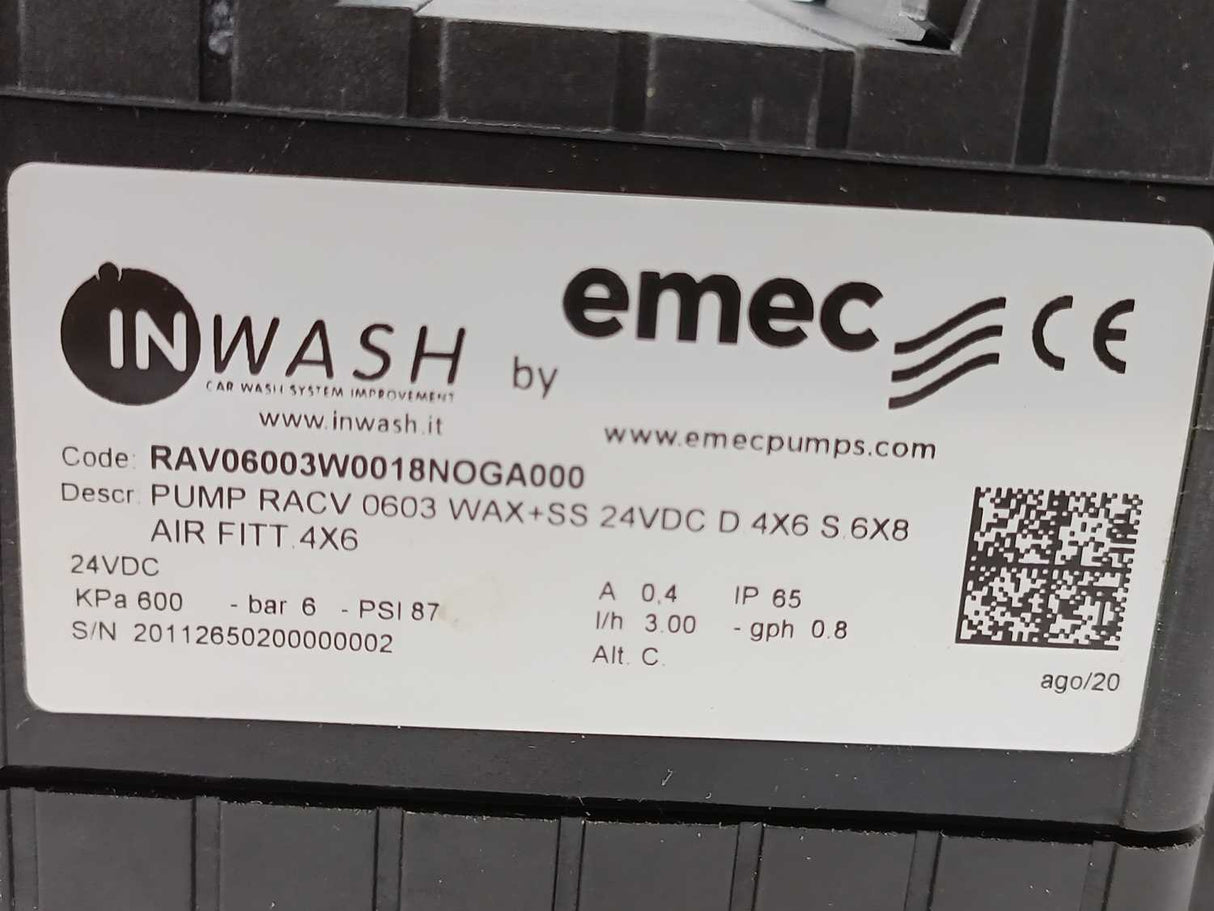 emec RAV06003W0018NOGA000 PUMP RACV0603 WAX+SS 24VDC D.4X6 S.6X8 AIR FITT.4X6