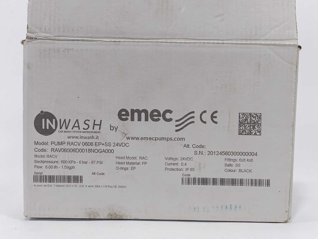 emec RAV06006D0018NOGA000 PUMP RACV 0606 EP+SS 24VDC D.4X6 S.6X8 AIR FITT.4X6
