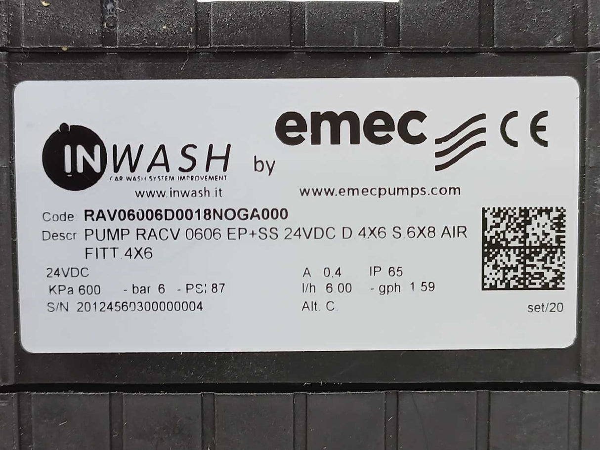 emec RAV06006D0018NOGA000 PUMP RACV 0606 EP+SS 24VDC D.4X6 S.6X8 AIR FITT.4X6