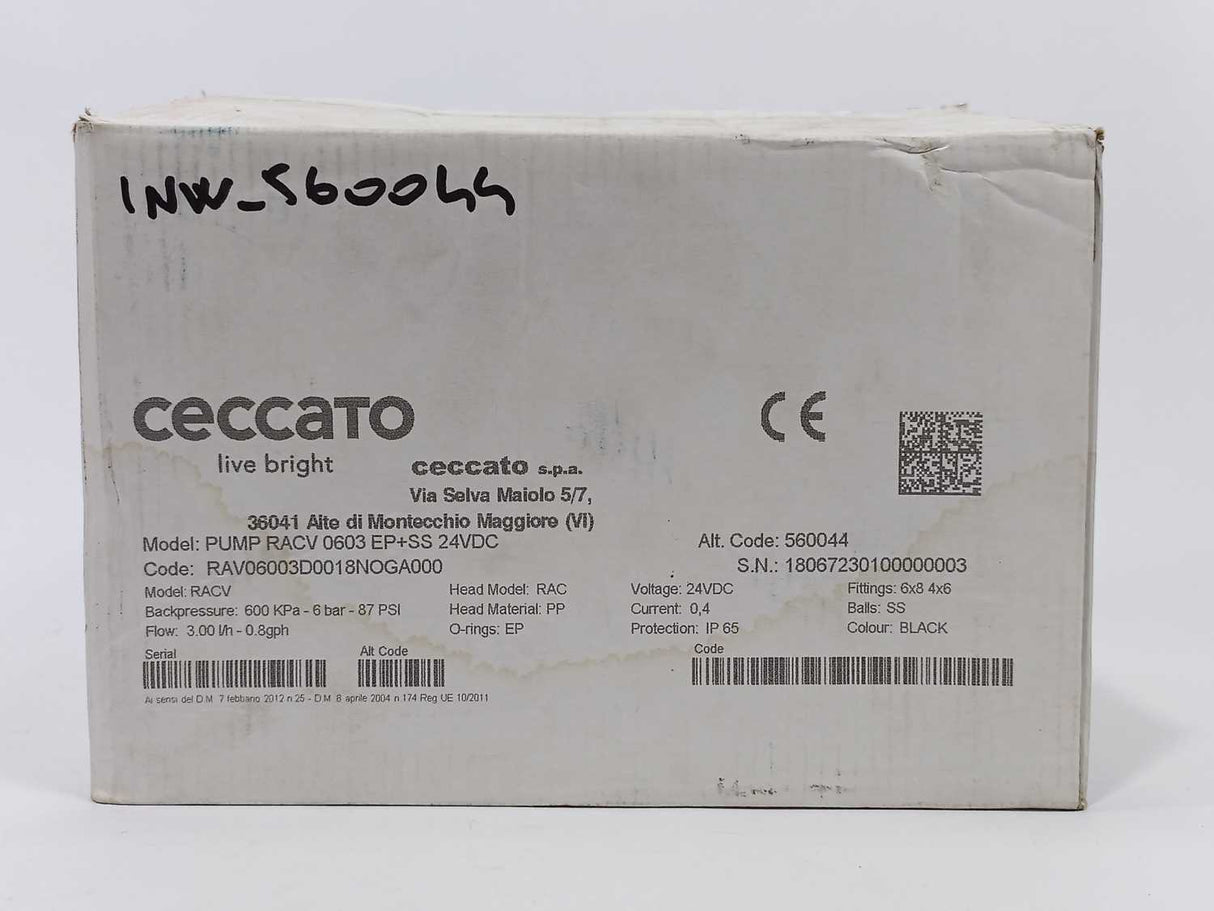 ceccato RAV06003D0018NOGA000 PUMP RACV 0603 EP+SS 24VDC 4X6