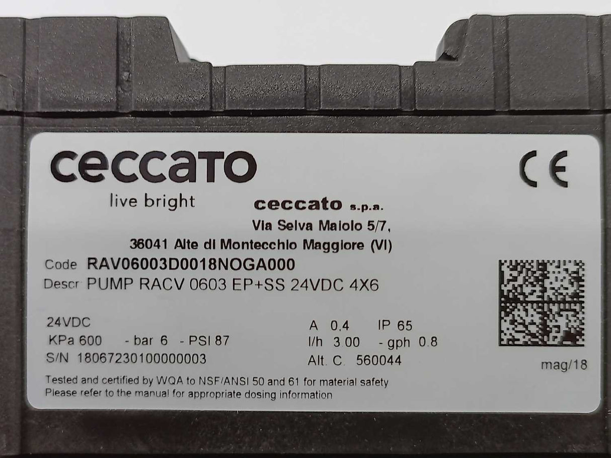 ceccato RAV06003D0018NOGA000 PUMP RACV 0603 EP+SS 24VDC 4X6