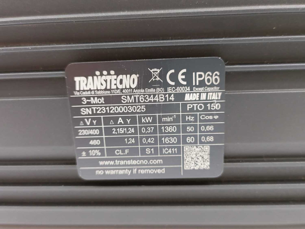 Transtecno SMT6344B14 3 Phase Motor 0,37kW