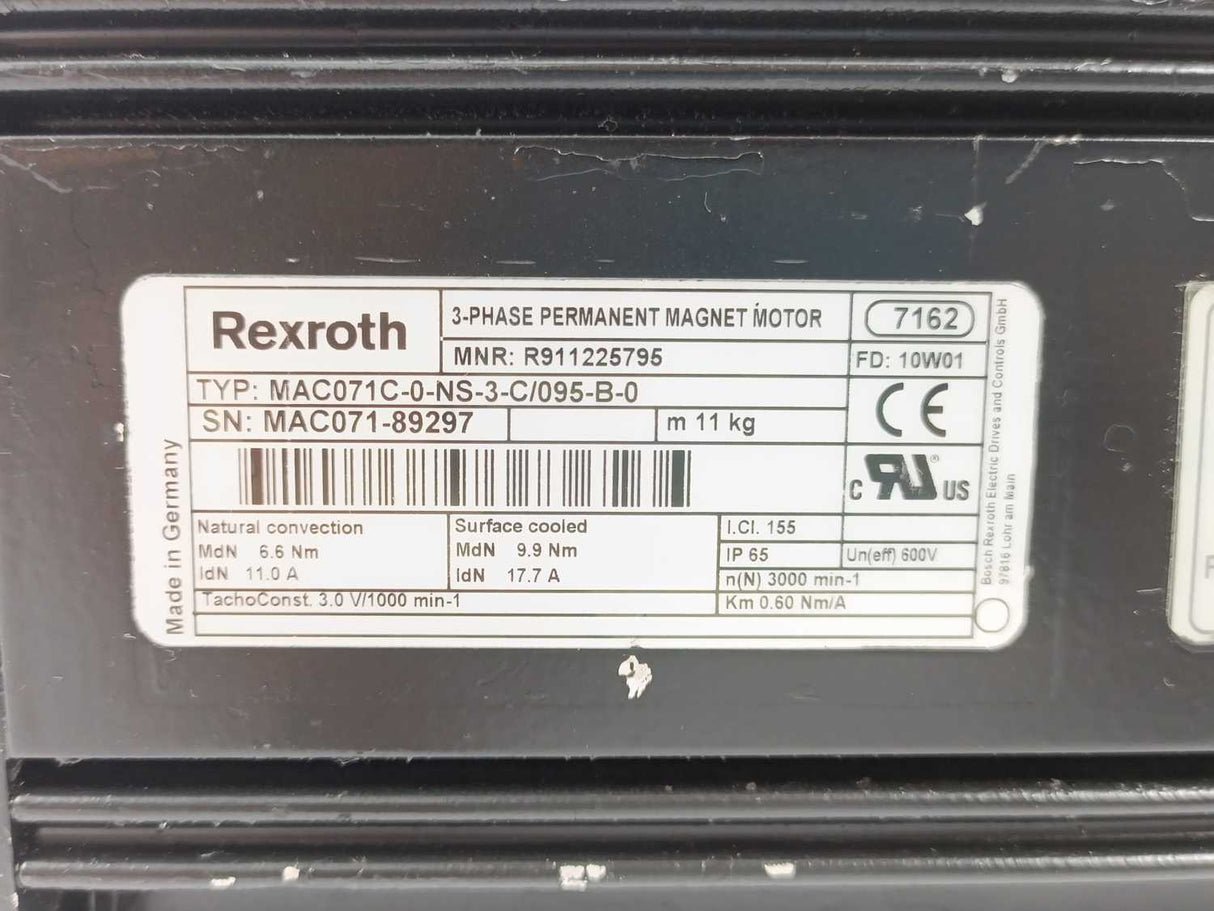 Rexroth R911225795 MAC071C-0-NS-3-C/095-B-0 3-Phase Permanent Magnet Servo Motor