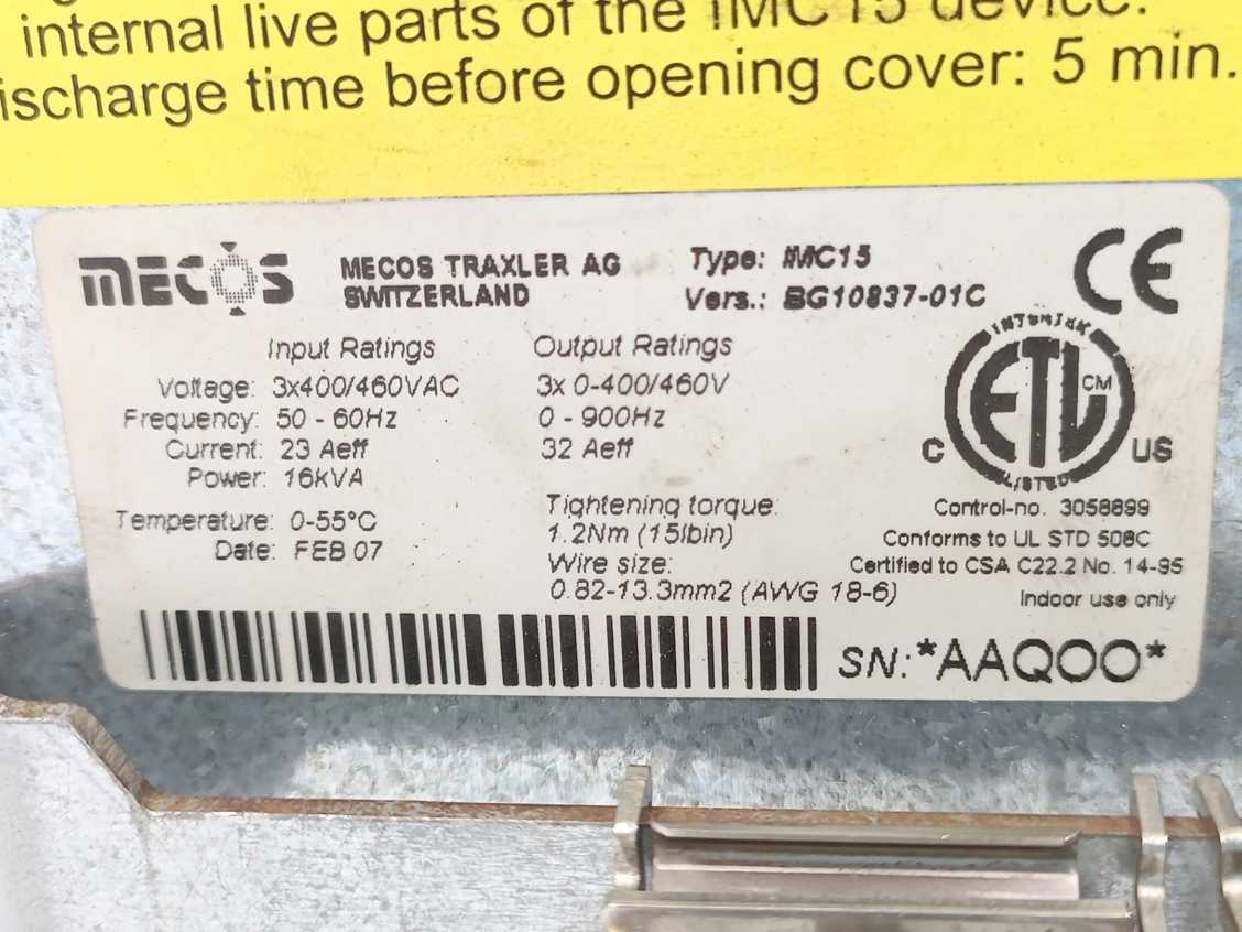 Mecos IMC15 BG10837-01C Magnetic Bearing and Motor Controller