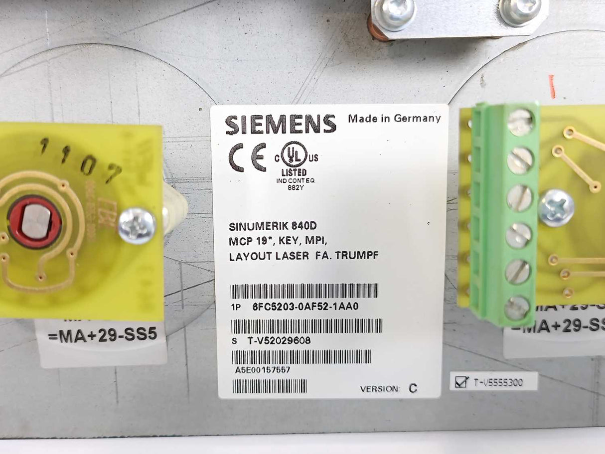 Siemens 6FC5203-0AF52-1AA0 SINUMERIK 840D MCP 19" Control Panel