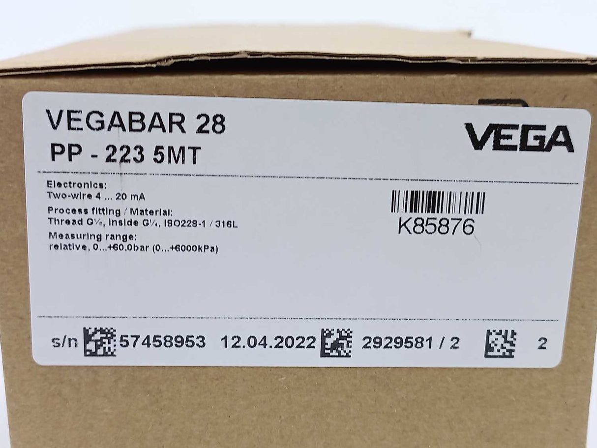 Vega VEGABAR 28 PP-223 5MT Pressure sensor 0...60 bar