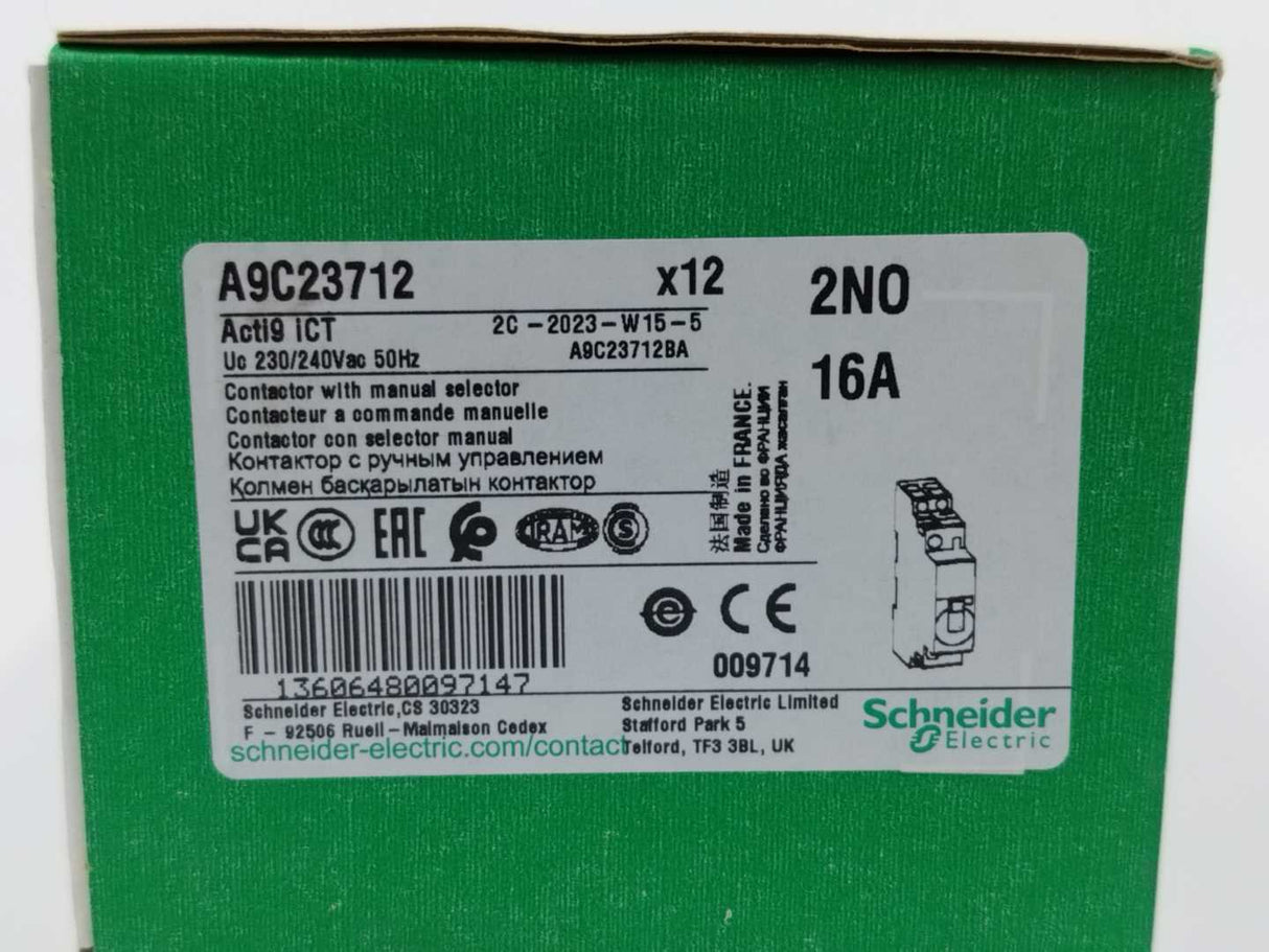 Schneider Electric A9C23712 Contactor iCT 16A 2NO 230VAC on/off 8 Pcs box.